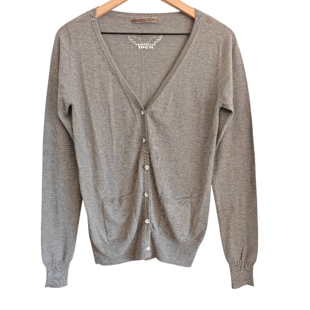 Isabelle Wen 100% Grey Cashmere Crystal Buttons Cardigan S